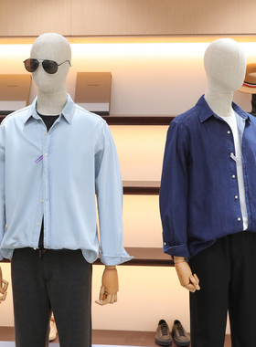 2026春季新款男士复古高端100%棉宽松浅色叠穿牛仔衬衫外套潮2067