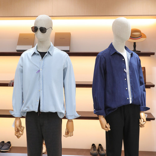 2026春季新款男士复古高端100%棉宽松浅色叠穿牛仔衬衫外套潮2067