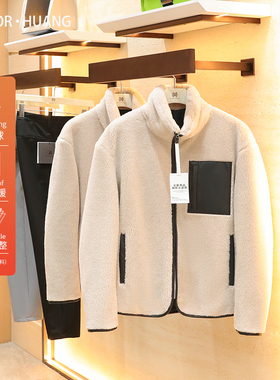 意式奢华2025秋冬新款男士户外摇粒绒撞色拼皮羊羔绒夹克外套1762