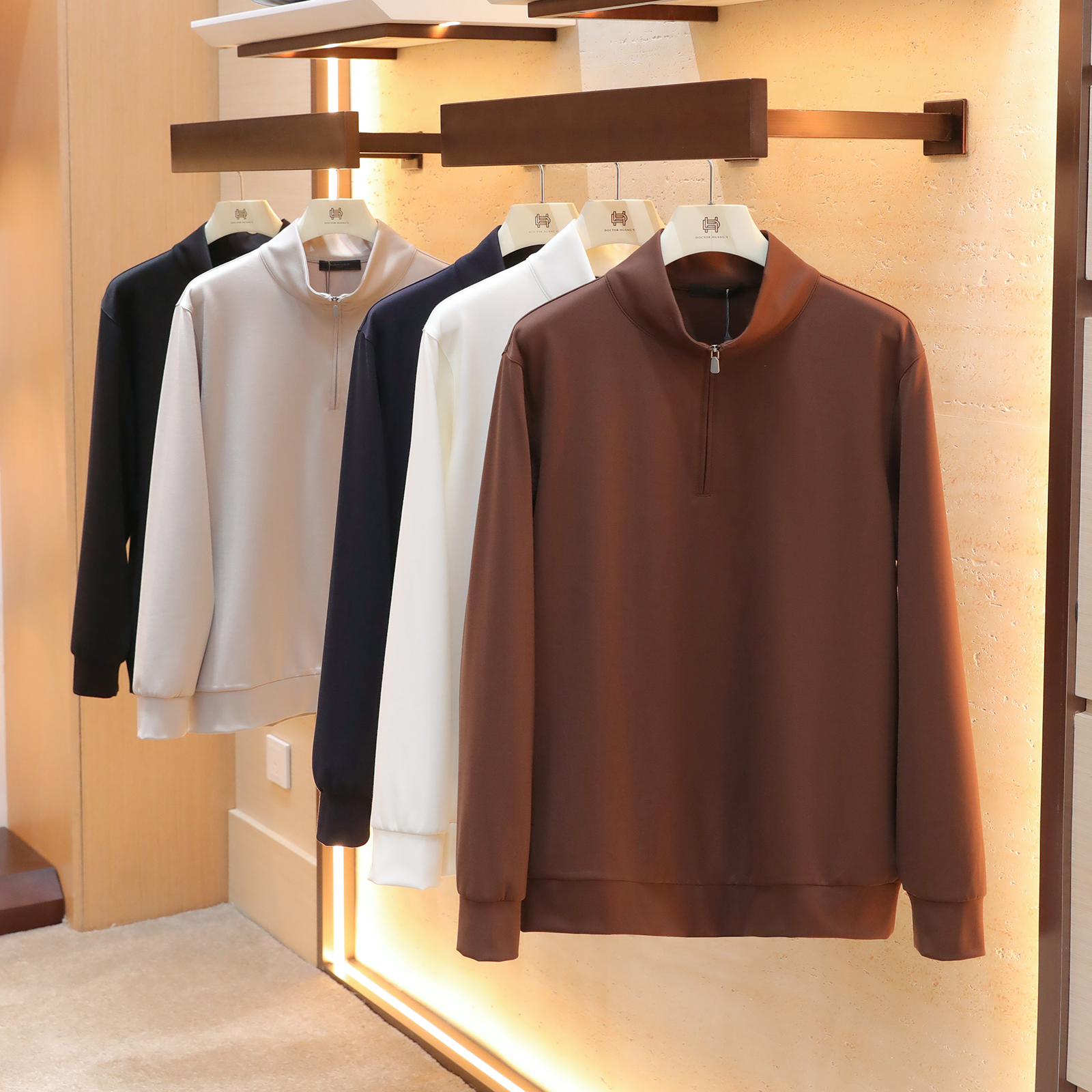 2025秋冬季新款男士户外叠穿长袖T打底衫半拉链立领休闲卫衣1470