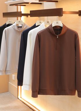 2025秋冬季新款男士户外叠穿长袖T打底衫半拉链立领休闲卫衣1470