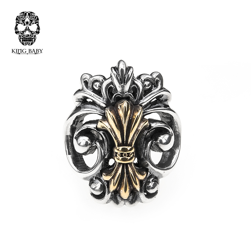 KING BABY鸢尾花双色戒指925银摇滚时尚潮流