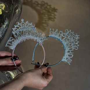 抱抱酱原创版权钻石珍珠皇冠粉色蓝色女神生日发箍毛毡头箍生日帽