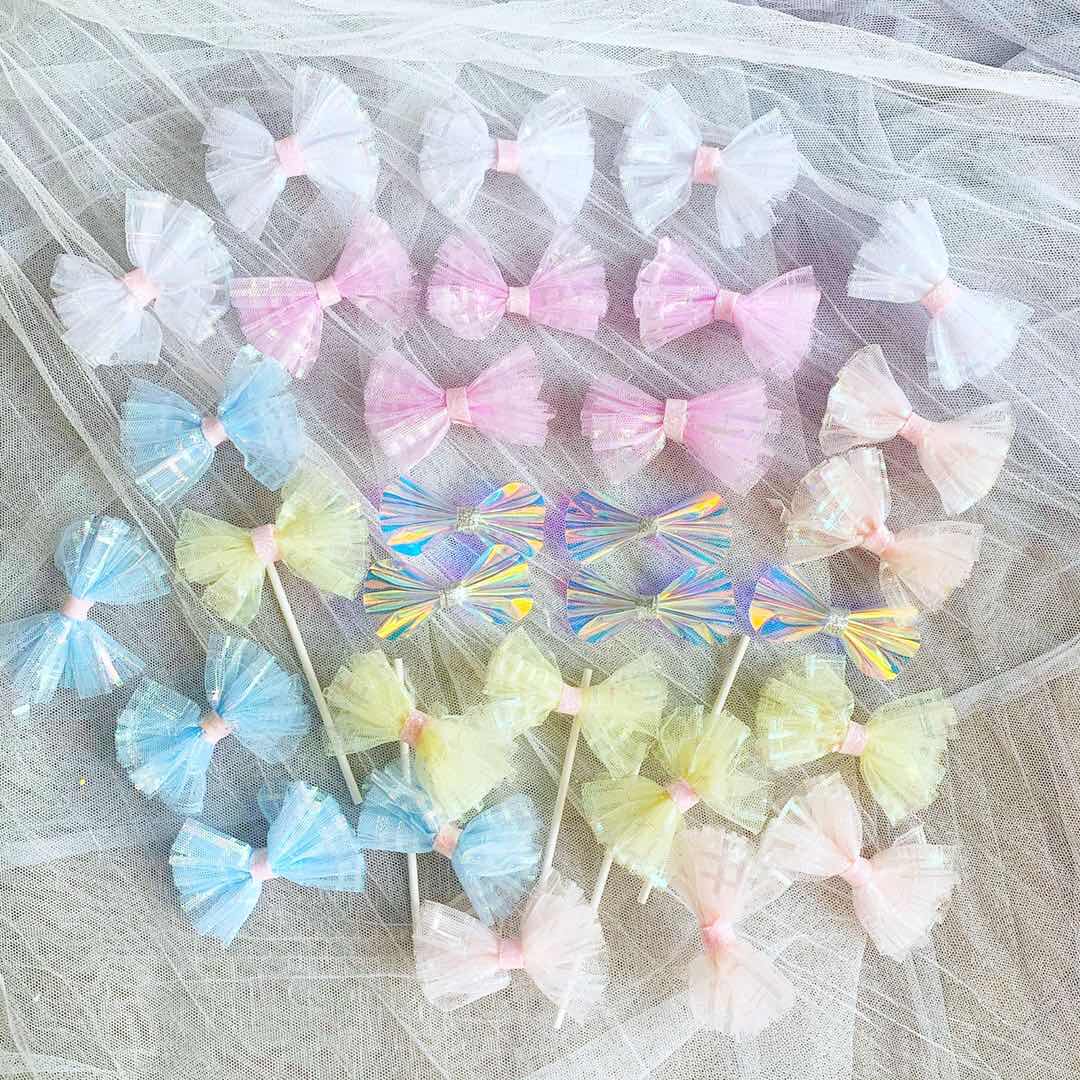 亮片纱纱蝴蝶结镭射蝴蝶结材料包蛋糕插排装扮可爱五个装多色