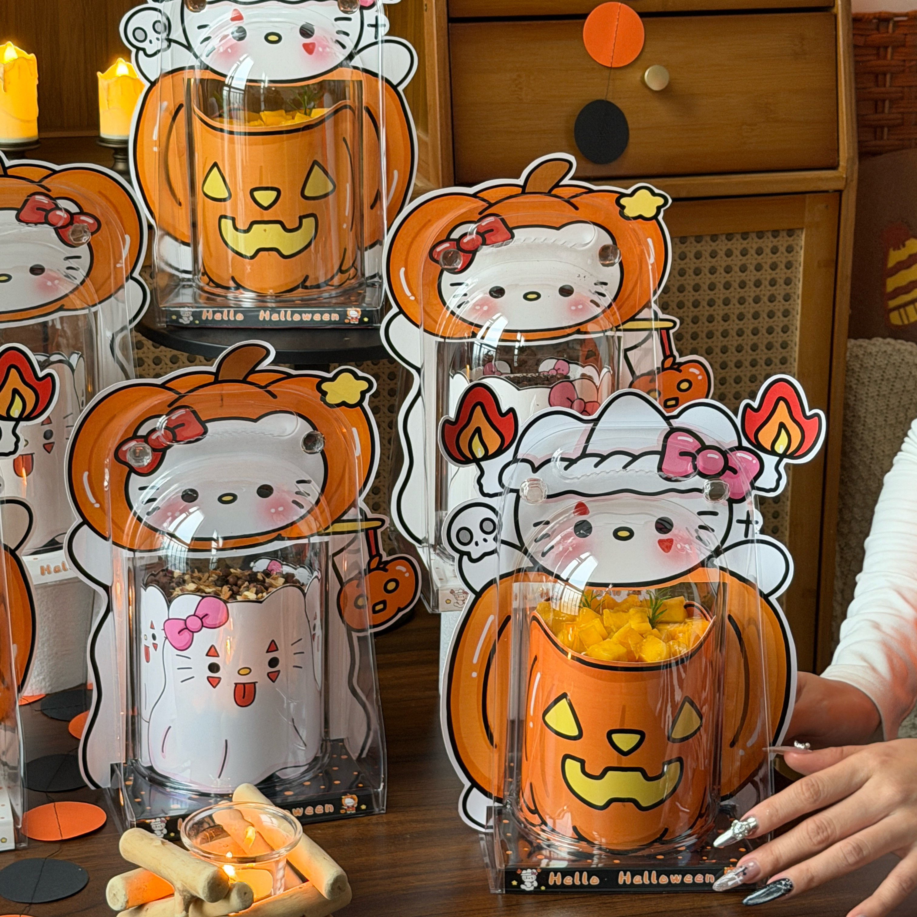 抱抱酱原创万圣节四寸小猫南瓜头小鬼蛋糕装饰围边蛋糕盒包装盒