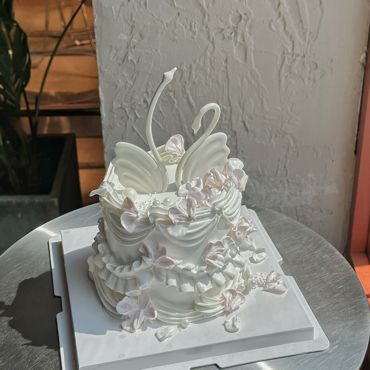 唯美白色粉色天鹅软胶蛋糕装饰摆件女神生日蛋糕装扮插件