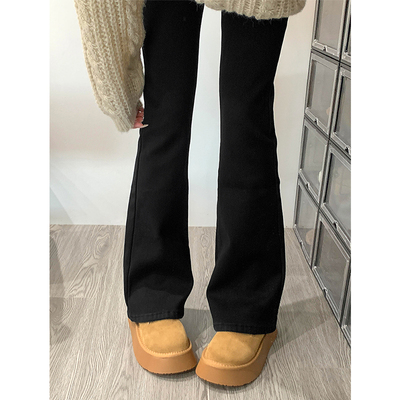 喇叭牛仔裤女加绒大码休闲