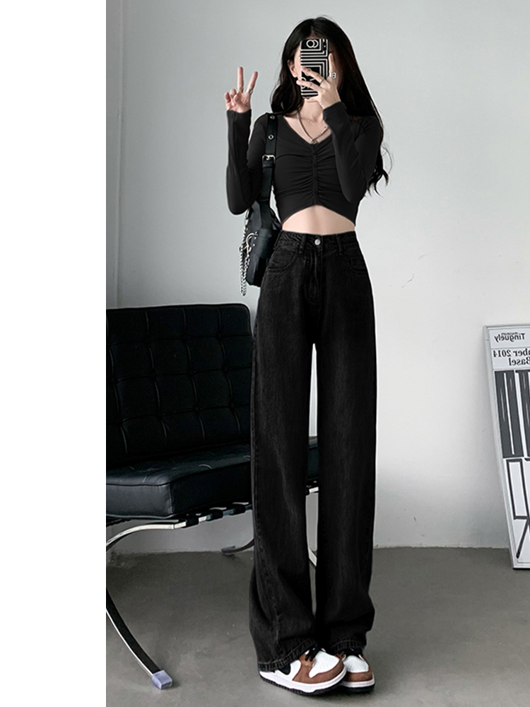 适合胯大腿粗的黑色阔腿牛仔裤女
