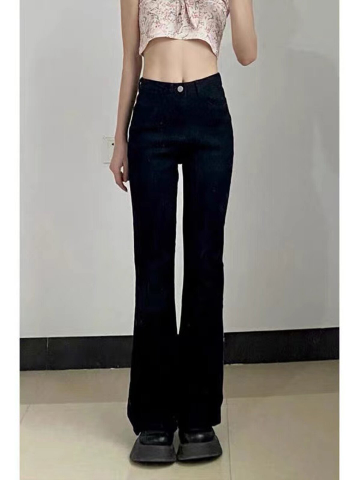 High Waisted Fleece Lined Black Horseshoe Flare Denim - Product image 5