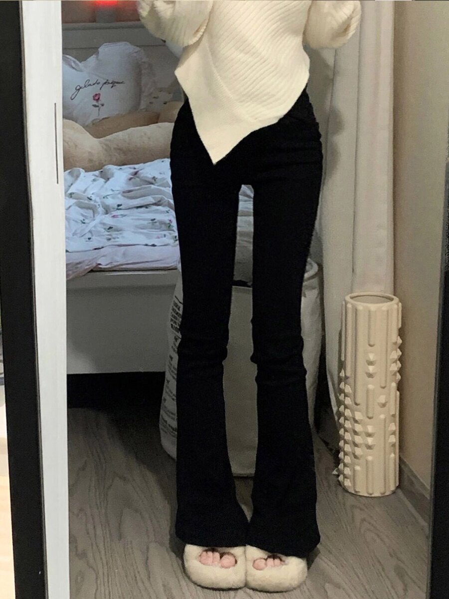 High Waisted Fleece Lined Black Horseshoe Flare Denim - Product image 2