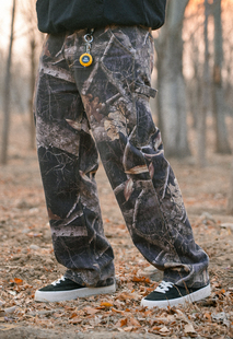 SUC群起大树树枝枯叶狩猎迷彩口袋挂环水洗做旧宽松直筒工装长裤