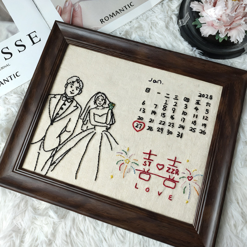 结婚刺绣相框刺绣diy材料包手绣真人来图定制礼物送闺蜜新婚礼物