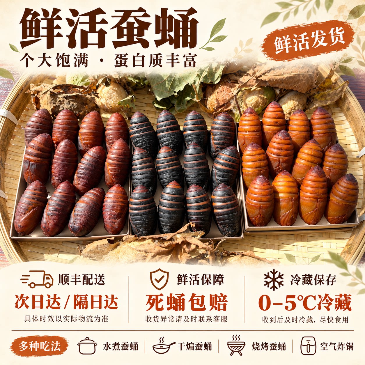 26年新蚕蛹鲜活大茧蛹超值五斤装蚕蛹新鲜活蚕蛹高蛋白大茧蛹