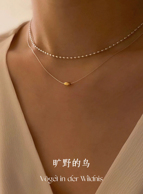 Vögel「橄榄」s925纯银小金豆素链裸链颈链项链配饰女士叠戴项链