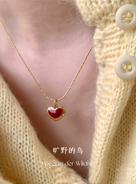 Vögel「小甜酒」气质甜美锁骨链女配饰钛钢不易褪色红色爱心项链
