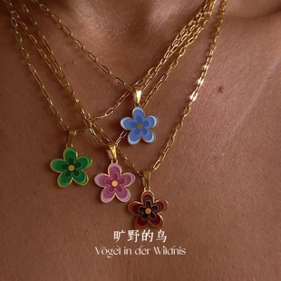 Vögl「花花」vintage中古配饰品欧美少女毛衣链花朵彩色古着项链