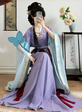 烟芷雨原创[紫灵]魏晋复原神仙服大袖齐腰穿孔裙传统服饰套装新款