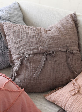 弋采原创中式野奢侘寂风纯亚麻褶皱透气大靠垫抱枕腰枕方枕靠包