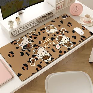 豹纹hello Kitty加热鼠标垫办公室超大电脑桌面冬天发热桌垫宿舍