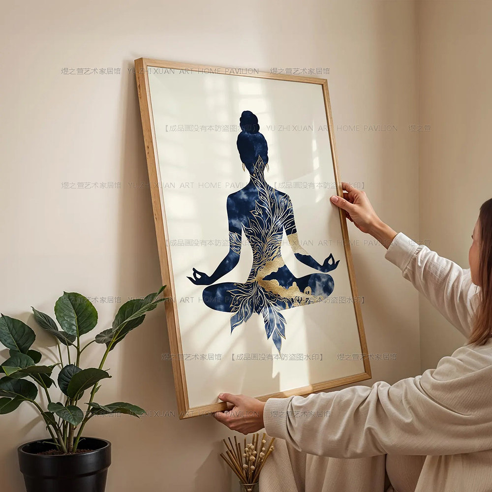 普拉提工作室瑜伽馆温馨装饰画禅意壁画婵柔佛像东南亚泰式墙画