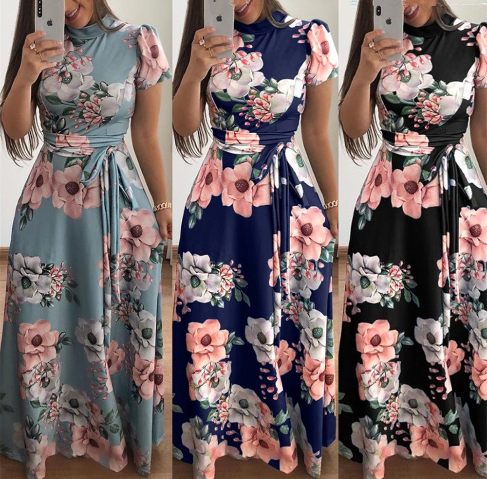 2018 Summer Dresses Floral Print Casual Loose Maxi Dress裙子