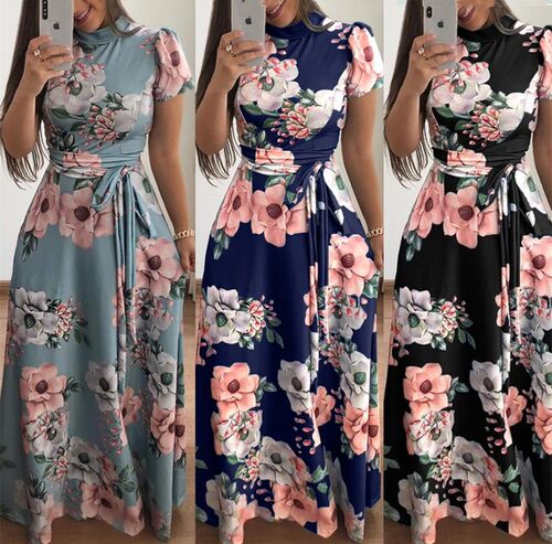 2018 Summer Dresses Floral Print Casual Loose Maxi Dress裙子