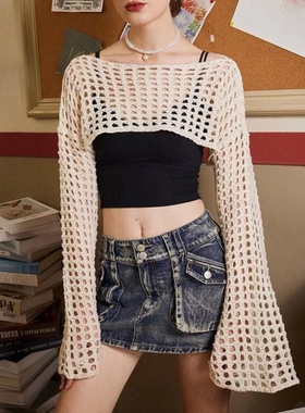 2024新款Hollow Out Crop Sweater 夏季Solid Super Crop Sweater