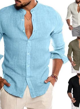 2020 New Men s Casual Blouse Cotton Linen Shirt Loose Tops