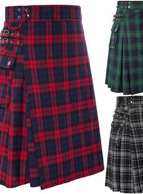 Men Classic Plaid Scottish Kilt 苏格兰节日裙男装格纹撞色