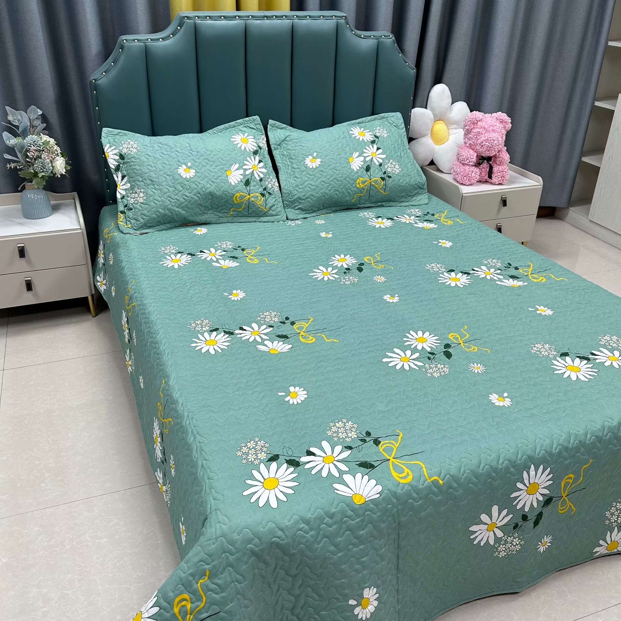 夹棉床单三件套绗缝床盖两用防滑