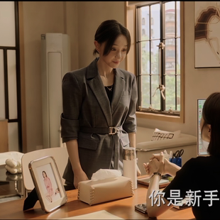 成家秦岚李乐凡卜冠今同款春秋欧美风翻领长袖一粒扣腰带西装外套