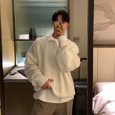 现在就出发王安宇黄景瑜同款毛衣秋冬翻领毛衣男polo领宽松针织衫