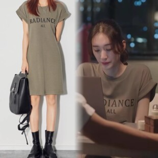 烟火人家孙千孟以安李小冉同款连衣裙云梯棉字母印花宽松背心短裙