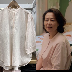 家事法庭迟蓬谢卓愿吴玉芳同款春秋麻混纺立领条纹七分袖衬衫女