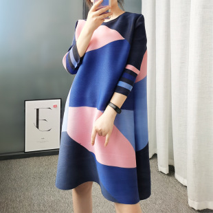 家事法庭迟蓬谢卓愿吴玉芳同款时尚春秋季宽松遮肚撞色连衣裙女