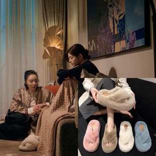 狙击蝴蝶岑矜陈妍希同款7cm厚底毛拖鞋坡跟松糕底棉拖鞋百搭居家