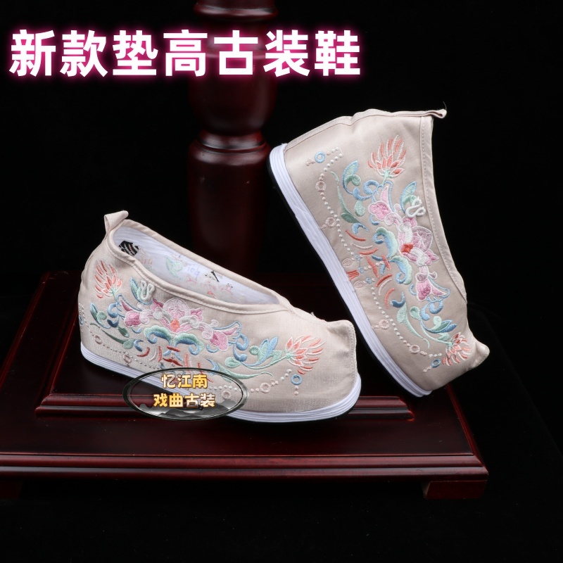 绣花鞋子汉服鞋子女古风绑带弓鞋内增高古装翘头履厚底高跟绣花鞋