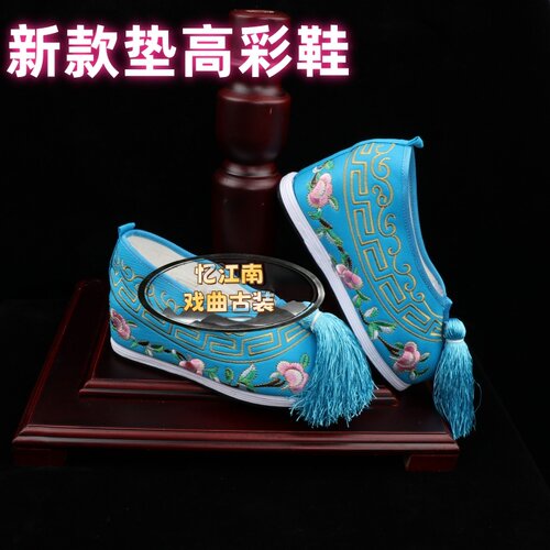 绣花鞋子汉服鞋子女古风绑带弓鞋内增高古装翘头履厚底高跟绣花鞋
