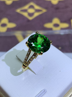 卡家帝王绿星空切戒指活口镀金18k黄裸石12m m