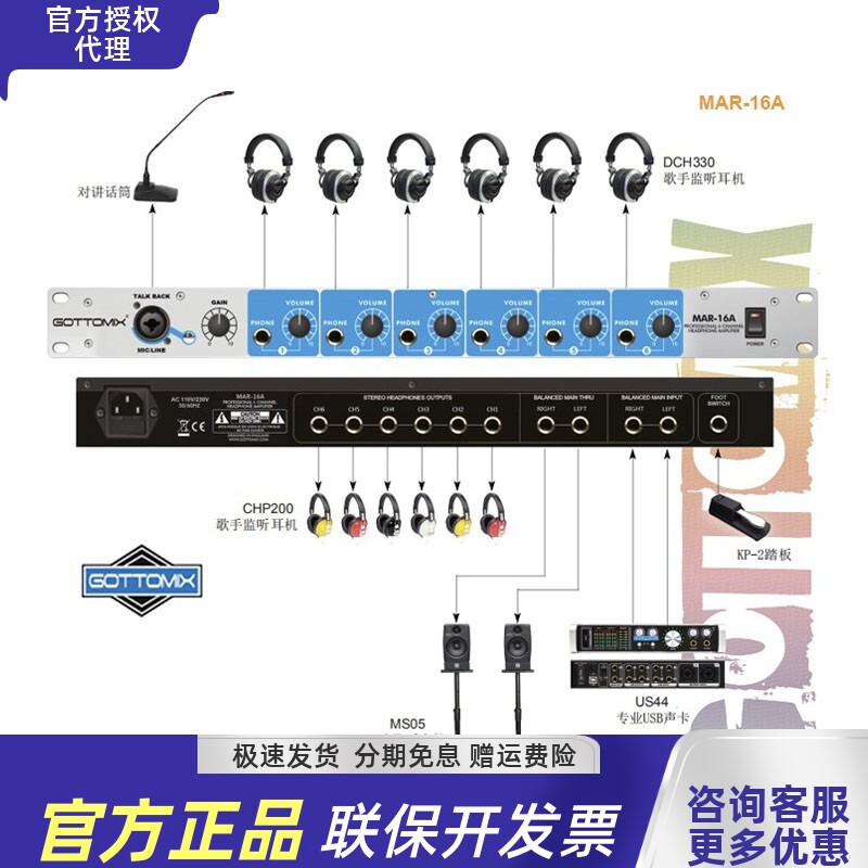 gottomix录音棚八通道耳机分配器