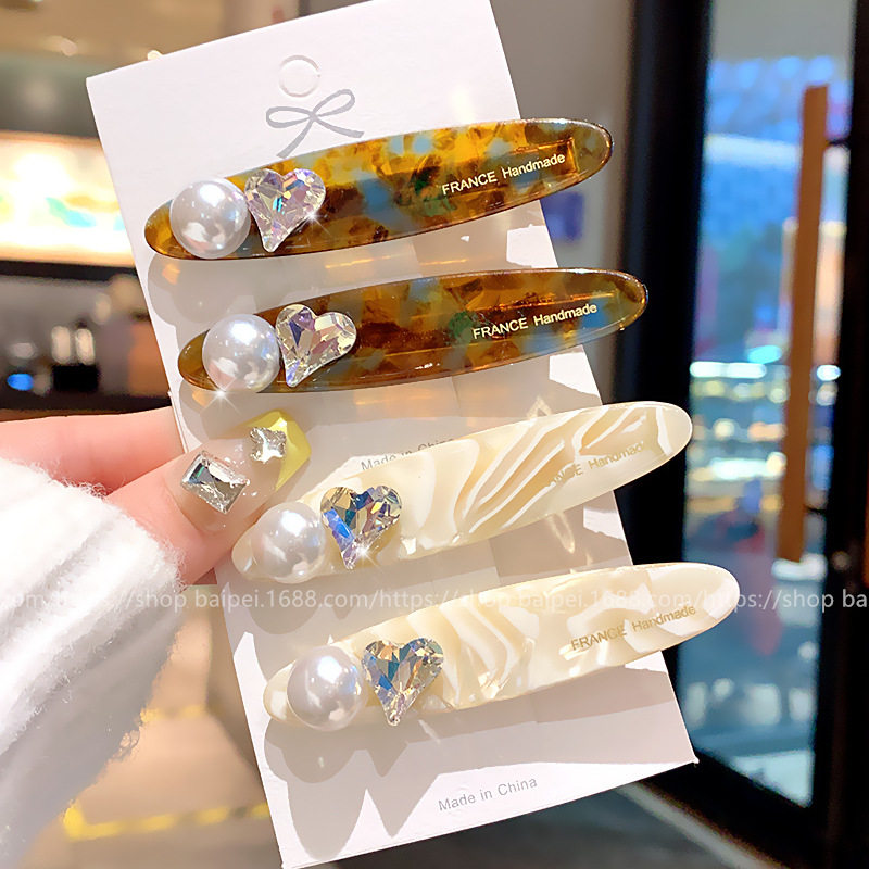 韩国醋酸彩色发夹水钻珍珠感一字夹气质鸭嘴夹女碎发整理,饰品/流行首饰/时尚饰品新,民族风发饰,淘宝优惠券,粉丝福利购,淘宝优惠卷