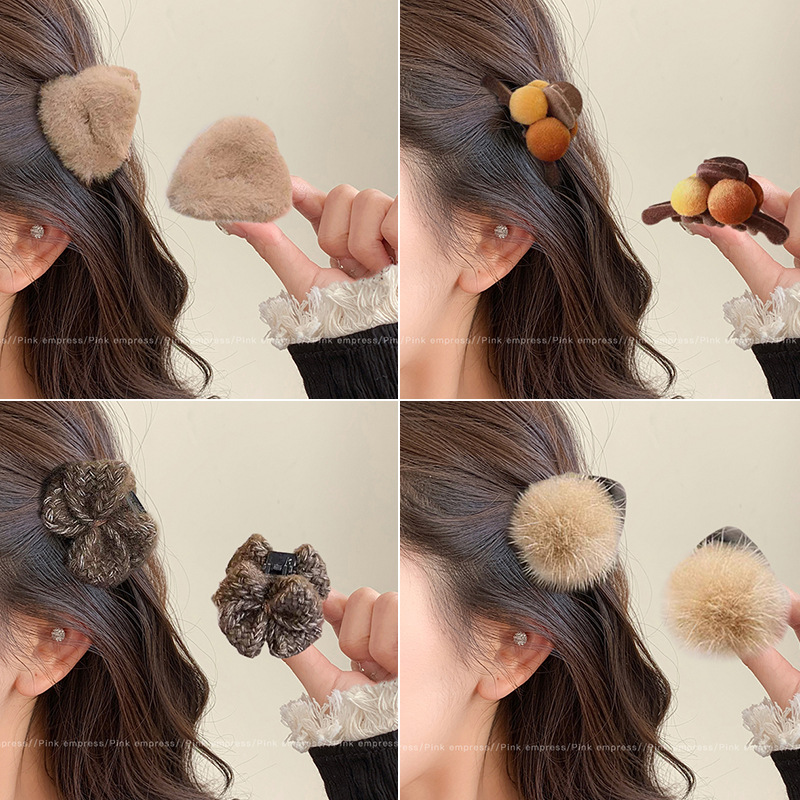 秋冬毛绒小抓夹女碎发刘海夹子2025新款公主头侧边半扎发发夹头饰