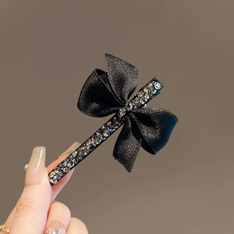复古轻奢感鸭嘴夹黑色蝴蝶结水钻刘海夹子百搭侧边发卡头饰女