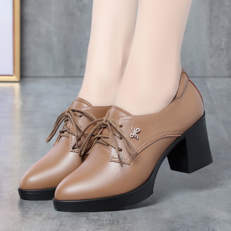 苏二十七单鞋真皮粗跟春秋小皮鞋