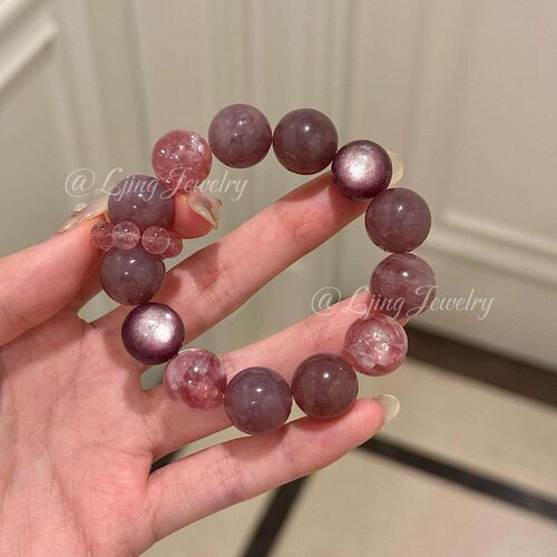 春日樱粉雾玫瑰天然紫锂云母粉祖母晶紫马粉水晶手串轻奢小众手链