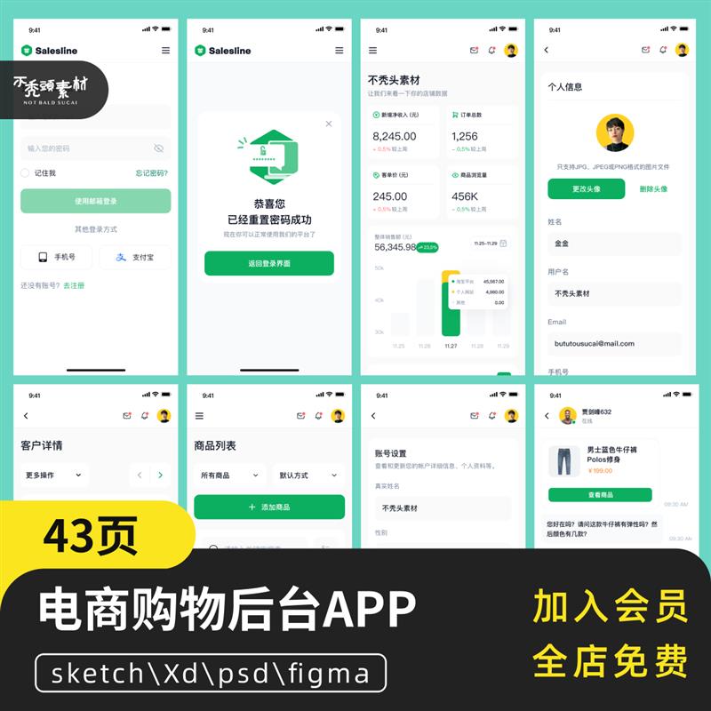 电商购物商城app小程序销售后台管理手机界面UI设计模版素材psd