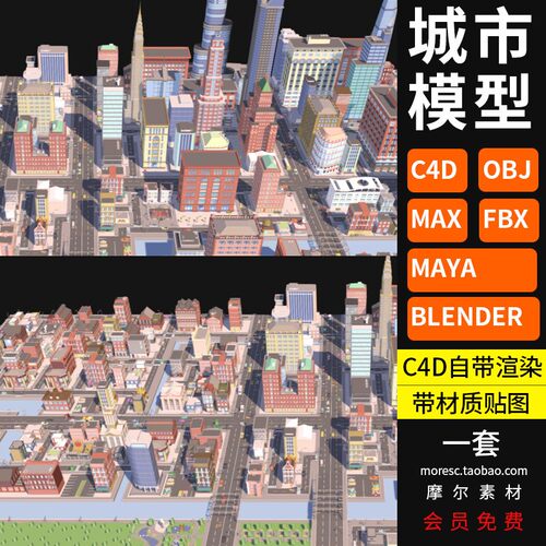 C4D/blender卡通低面建筑城市街道max楼房汽车fbx模型素材MX878