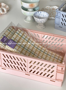 COG 马卡龙可折叠塑料收纳盒学生桌面置物篮文具护肤品镂空收纳框