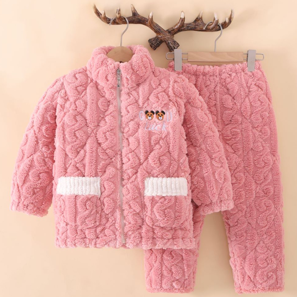 冬季儿童三层夹棉法兰绒睡衣女孩女童珊瑚绒加绒加厚小男孩家居服