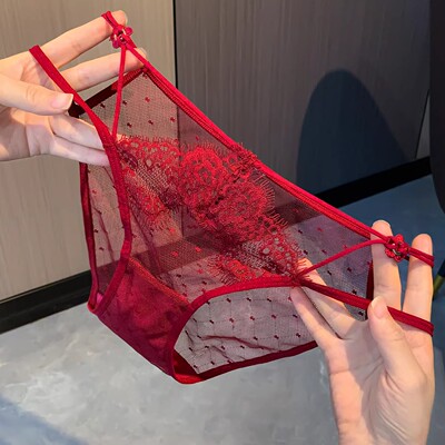 纯欲蕾丝本命年红色性感三角内裤